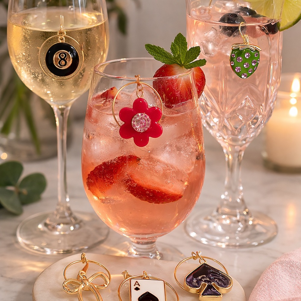 Kate Spade New York Wine Charm Set (6 count) Gold & Multi-colored NWT - Picture 3 of 3